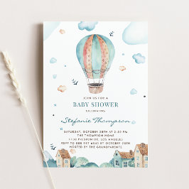 Vintage Watercolor Luftballong Boy Shower Inbjudningar