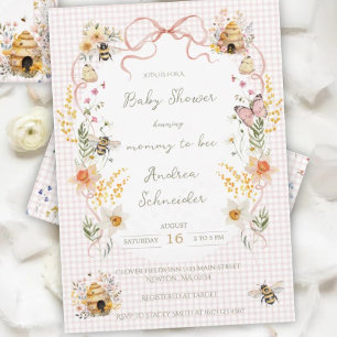 Vintage Watercolor Mamma-på-väg-till-Bi Babyshower Inbjudningar