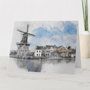 Vintage Watercolor Netherlands & Kvarn Postcard Kort