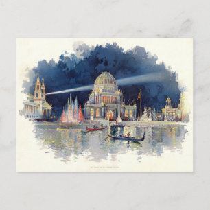 Vintage Watercolor på natten i stordomstolen Vykort