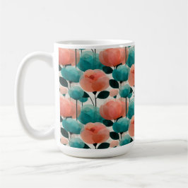 Vintage Watercolor Pink and Green Floral Kaffemugg