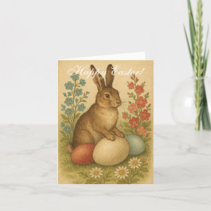 Vintage Watercolor Rabbit Bunny Hare Påsk Blommigt Tack Kort