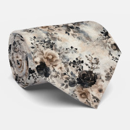 Vintage Watercolor Ro i Beige, Black Necktie Slips