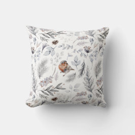 Vintage Watercolor Robin julvinter Mönster Kudde