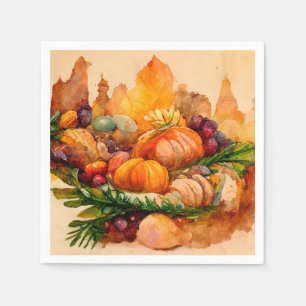 Vintage Watercolor Rustic Fall Pumpkin Harvest Pappersservett