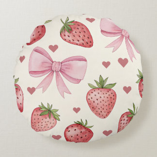 Vintage Watercolor Strawberry Decorative Pillow Rund Kudde