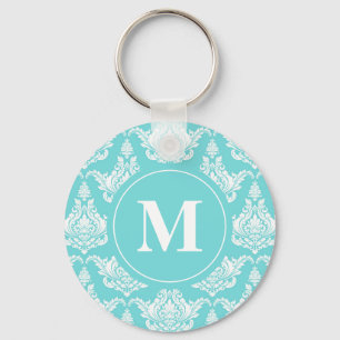 Vintage Watercolor Turcos Damask Monogram Nyckelring