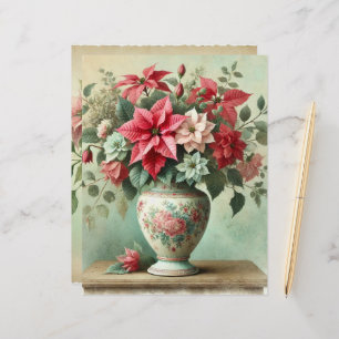 Vintage Watercolor Vas i Poinsettia Papper