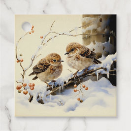 Vintage Watercolor Winter Bird Grenar Gåvor Etiketter