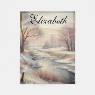 Vintage Watercolor Winter Ligcape Scenery Fleecefilt