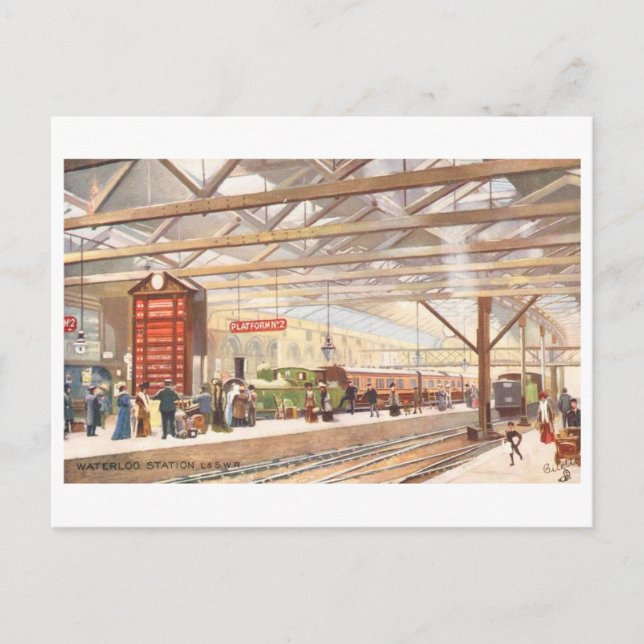 Vintage Waterloo Station (London) Vykort (Framsida)