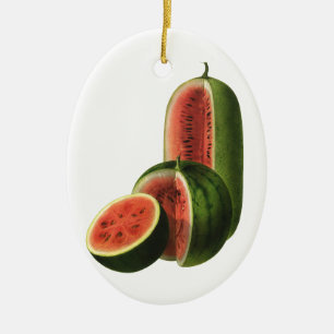 Vintage Watermelons Tall Round, Organic Food Fruit Julgransprydnad Keramik