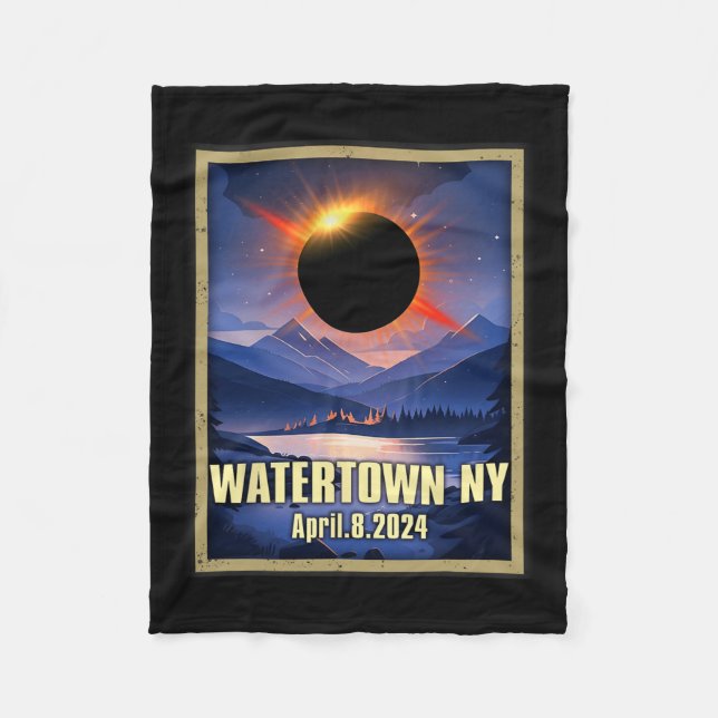 Vintage Watertown Ny Total Solar Eclipse 2024 Fleecefilt (Framsidan)