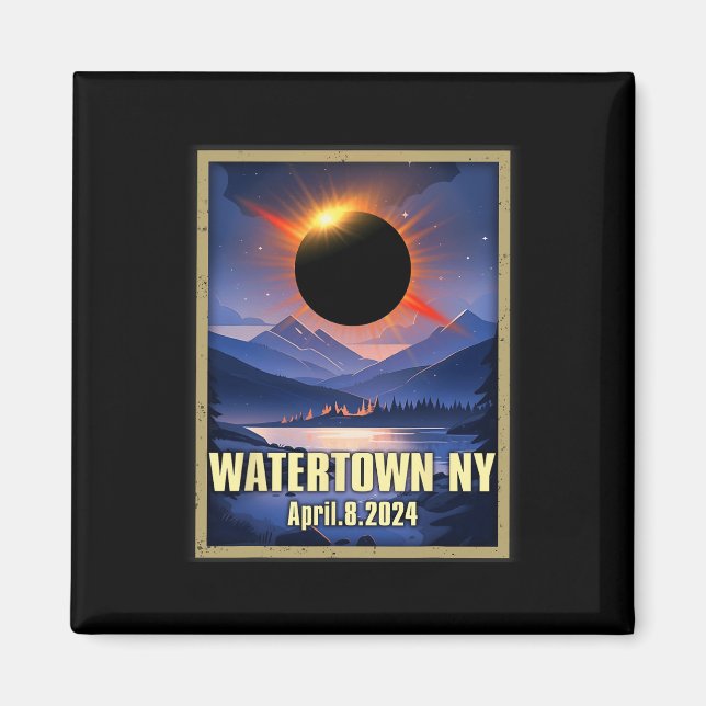 Vintage Watertown Ny Total Solar Eclipse 2024 Magnet (Framsidan)
