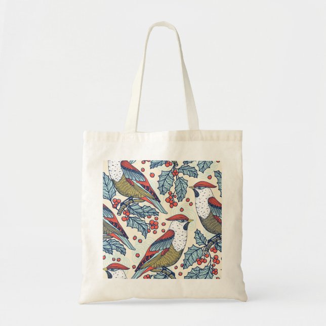 Vintage Waxwings Holly jul Mönster Tygkasse (Framsidan)