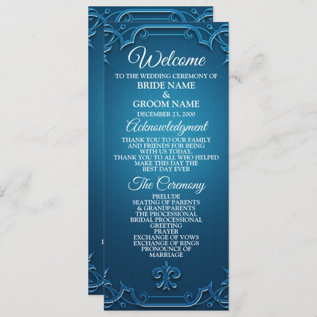 Vintage Wedding Geometric Teal Turquoise Elegant Program (Fram/baksida)