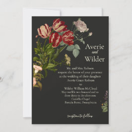 Vintage wedding invitation with a dark floral patt inbjudningar