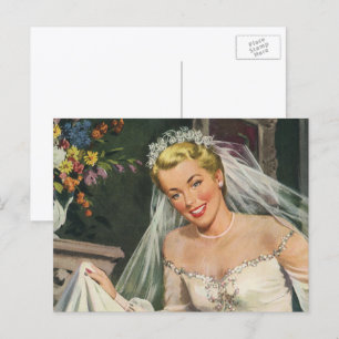 Vintage Wedding, Retro Bride with Flower Girl Vykort