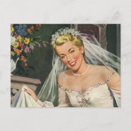 Vintage Wedding, Retro Bride with Flower Girl Vykort