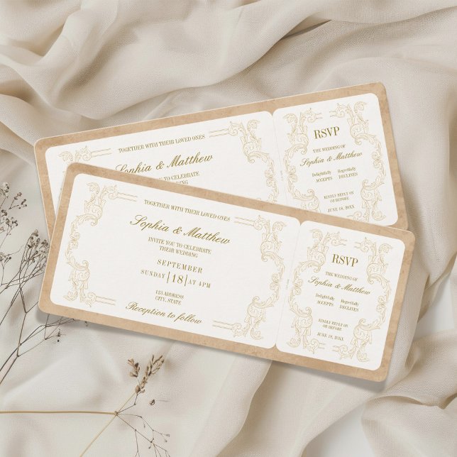Vintage Wedding Ticket with RSVP  Inbjudningar (Vintage Wedding Ticket with RSVP Invitation)