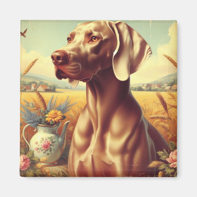 Vintage Weimaraner-målning Magnet (Framsidan)