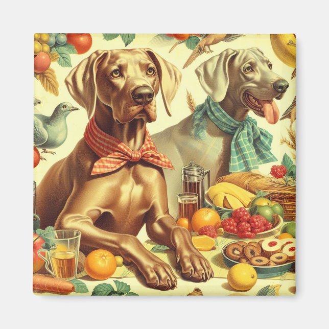 Vintage Weimaraner-målning Magnet (Framsidan)