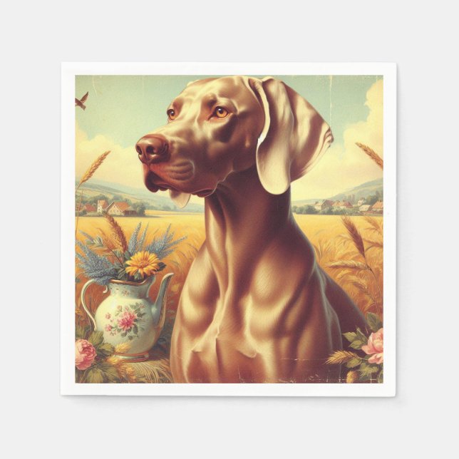 Vintage Weimaraner-målning Pappersservett (Framsidan)