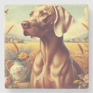 Vintage Weimaraner-målning Stenunderlägg