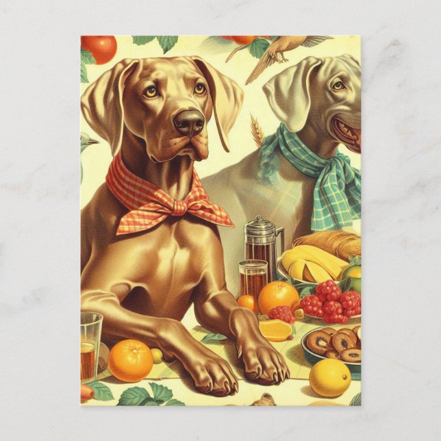 Vintage Weimaraner-målning Vykort (Framsida)