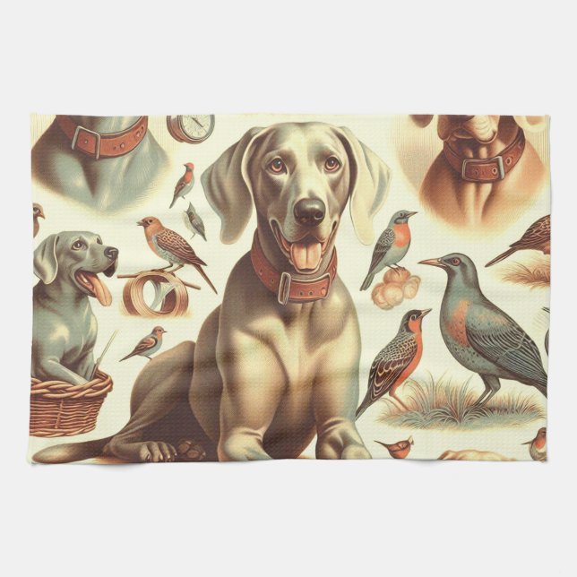 Vintage Weimaraner Seamless Kökshandduk (Horisontell)