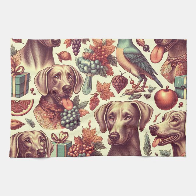 Vintage Weimaraner Sömlös illustration Kökshandduk (Horisontell)