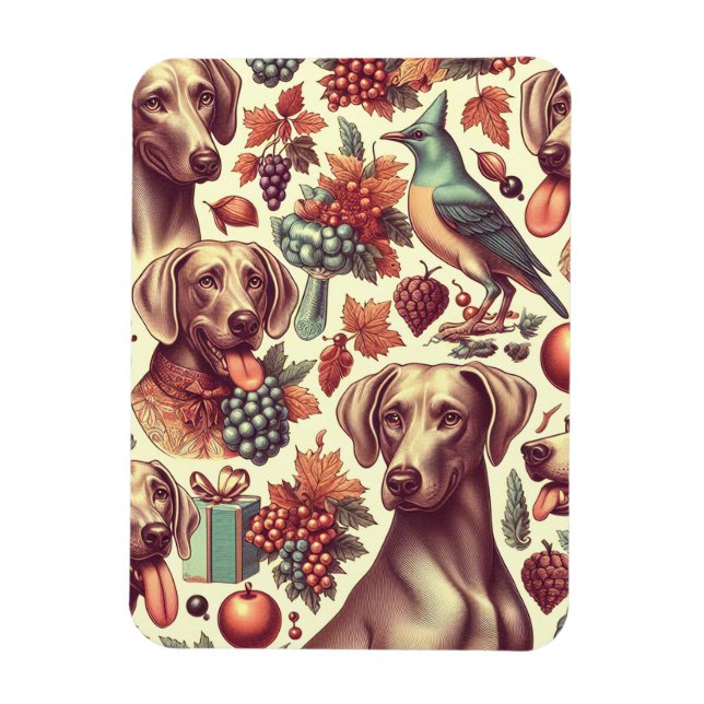 Vintage Weimaraner Sömlös illustration Magnet (Vertikal)
