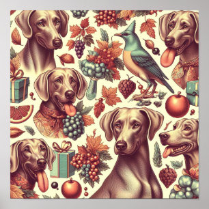 Vintage Weimaraner Sömlös illustration Poster