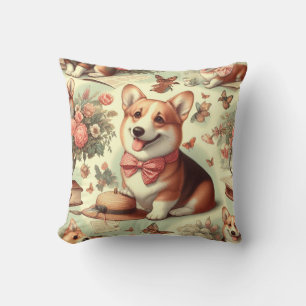 Vintage Welsh Corgi Cardigan Illustration Kudde