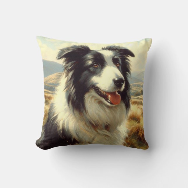 Vintage Welsh Sheepdog Painting Kudde (Framsida)