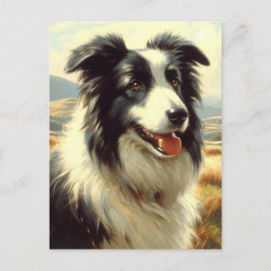Vintage Welsh Sheepdog Painting Vykort