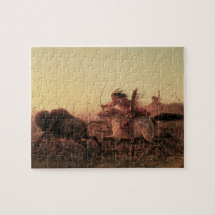 Vintage West, Indian Buffalo Hunt av Charles Wimar Pussel
