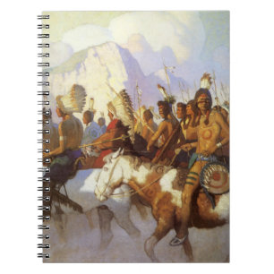 Vintage Western Art, Indiska Krig Party av NC Wyet Anteckningsbok