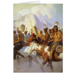Vintage Western Art, Indiska Krig Party av NC Wyet Hälsningskort