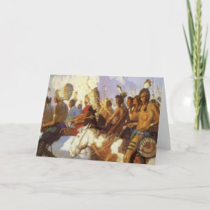 Vintage Western Art, Indiska Krig Party av NC Wyet Kort