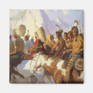 Vintage Western Art, Indiska Krig Party av NC Wyet Magnet