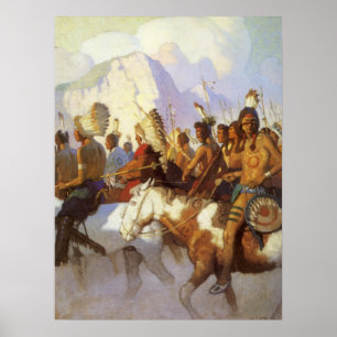 Vintage Western Art, Indiska Krig Party av NC Wyet Poster