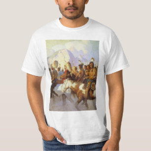 Vintage Western Art, Indiska Krig Party av NC Wyet Tee Shirt