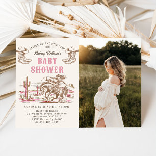 Vintage Western Cowboy Baby shower inbjudan