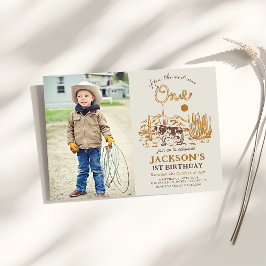 Vintage Western Cowboy First Rodeo Birthday Photo Inbjudningar