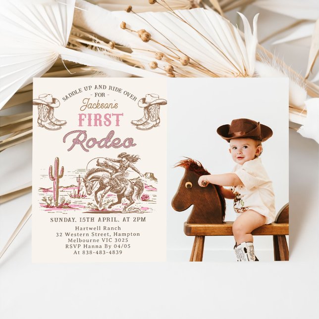 Vintage Western Cowboy First Rodeo Invitation  Inbjudningar (Skapare uppladdad)