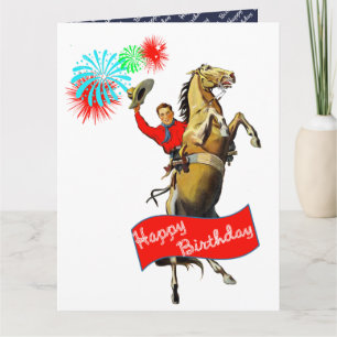 Vintage Western Cowboy Rearing Horse Birthday Kort