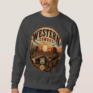 Vintage Western Cowboy Route 66 Öken Grafisk T-Shi Lång Ärmad Tröja