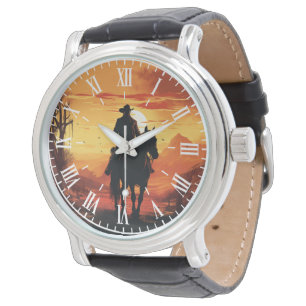 Vintage Western Cowboy Solnedgång Romersk Herrläde Armbandsur