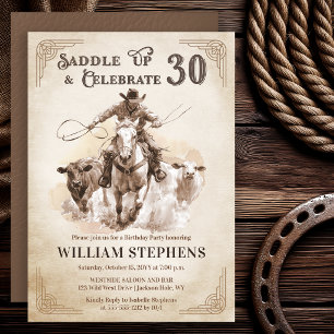 Vintage Western Cowboy Vuxen 30-årsfest Inbjudningar